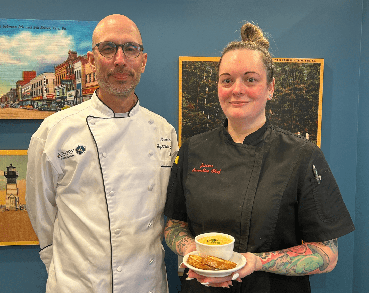 Aramark SeniorLIFE+ Chefs at Asbury Communities with soup. 